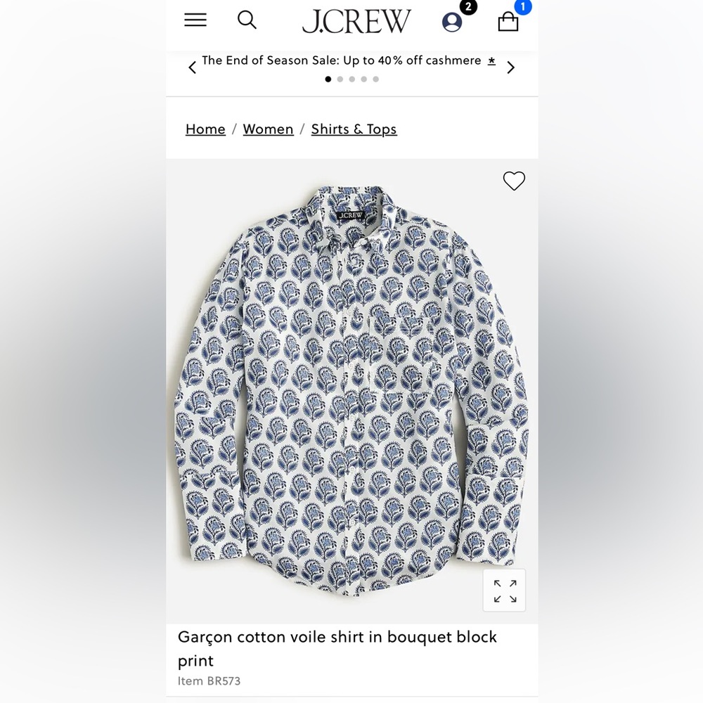 J crew cotton voile print shirt